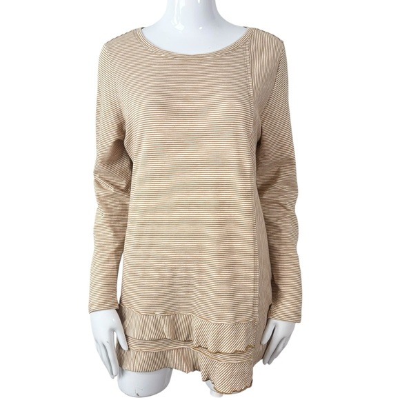 Soft Surroundings Colette Tiered Ruffle Tunic Tee Tan & White size Medium - Picture 1 of 4